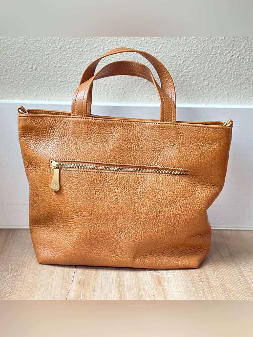GiGi New York Marnie Satchel Camel Brown Pebbled Leather Handbag Tote Bag
